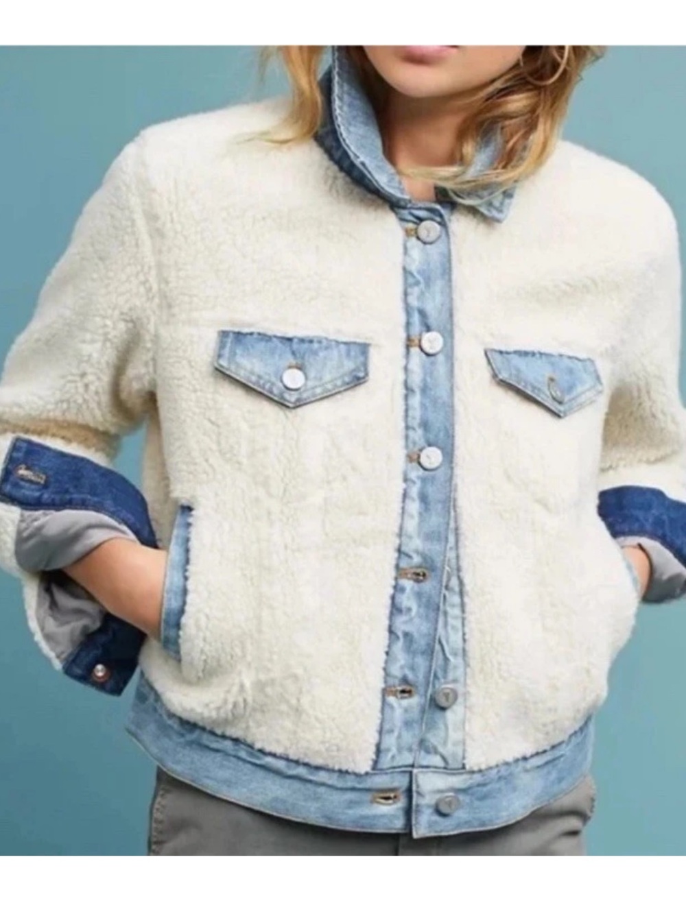 Anthropologie Pilcro Denim Sherpa Trucker Jacket